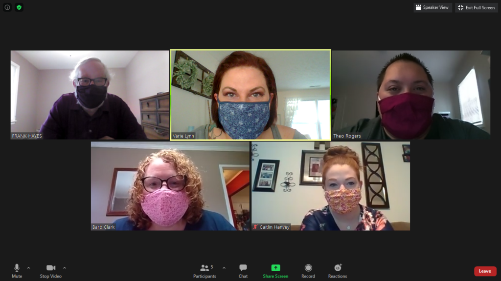NRV DRC Staff wear their cloth face masks while video chatting at their daily Zoom staff meeting as a way to show the precautions they are taking to maintain safety in the community during the global pandemic.